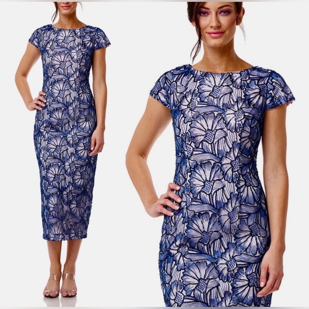 JS COLLECTIONS LENA CAP SLEEVE TEA LENGTH DRESS